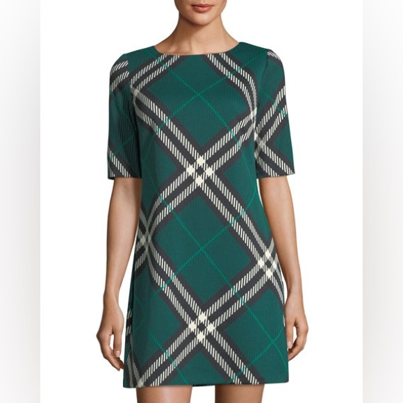 Eliza J Dresses & Skirts - Eliza J Green Plaid Mini Shift Dress